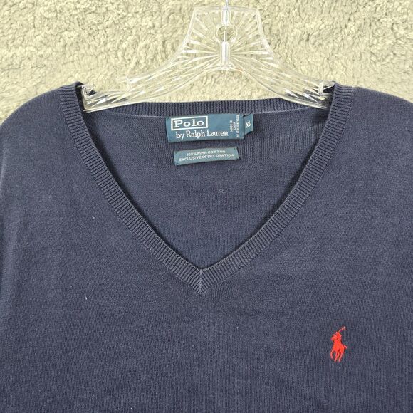 VINTAGE Polo Ralph Lauren Sweater Men's Blue V-Neck Vest Golf Size XL - Picture 2 of 10